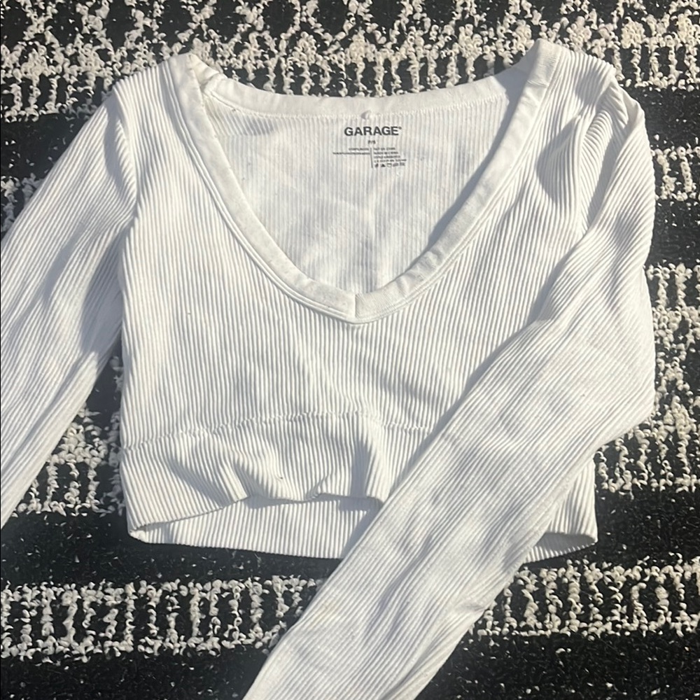 Garage White Ribbed Long Sleeve Top